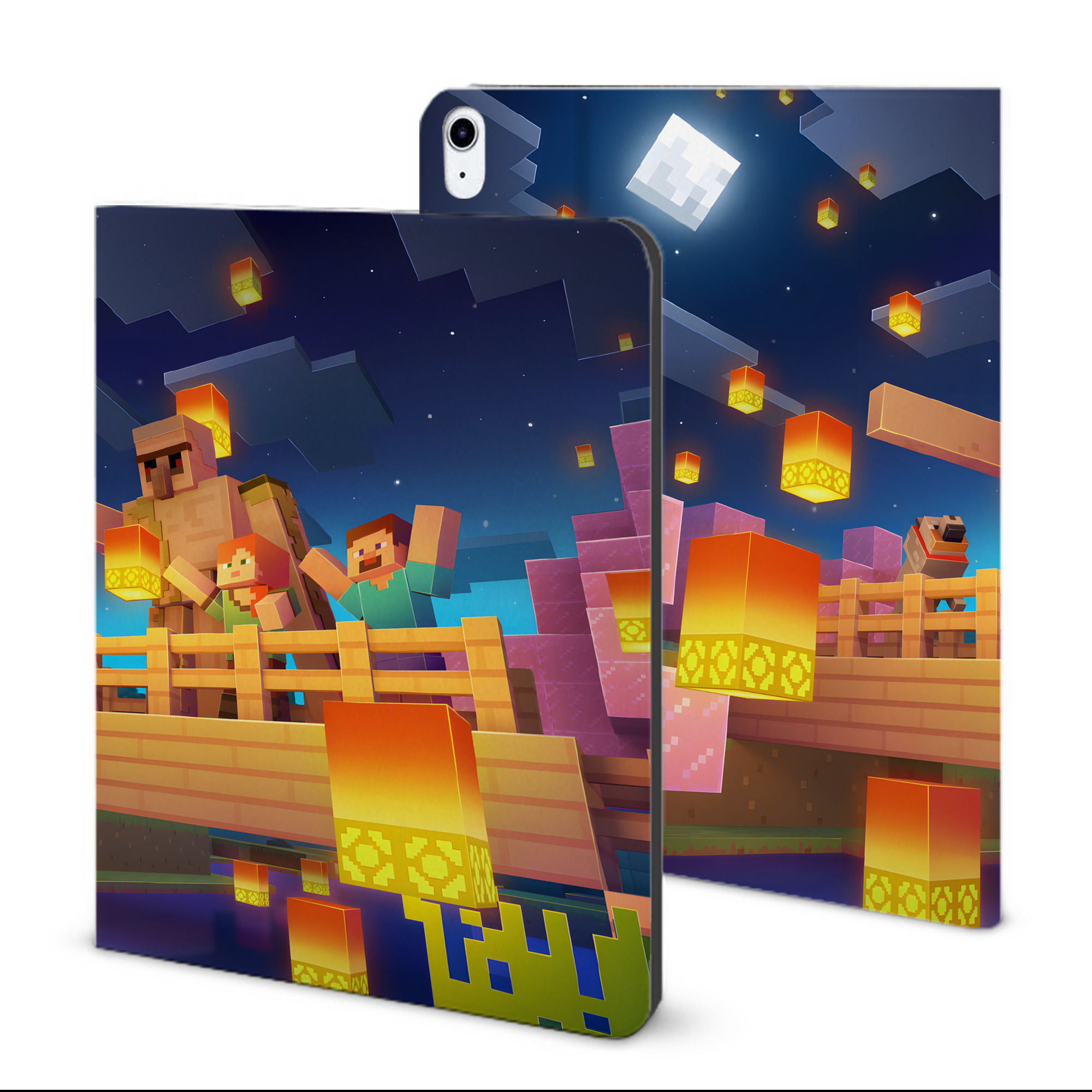 （画像用） マインクラフト ブロックの世界 Minecraft MC Block world IPad ケース ブック型 PUレザー TPU 耐衝撃 軽量 薄型 ペン収納なし 全面保護 IPad 各モデル対応